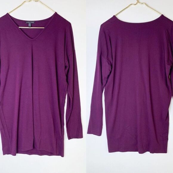 Eileen Fisher Women’s Size Small V-Neck Purple Long Sleeve Tunic Stretchy - Picture 1 of 5